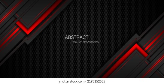 Abstract black and red polygon with red glow lines on dark steel mesh background with free space for design. modern technology innovation concept background	