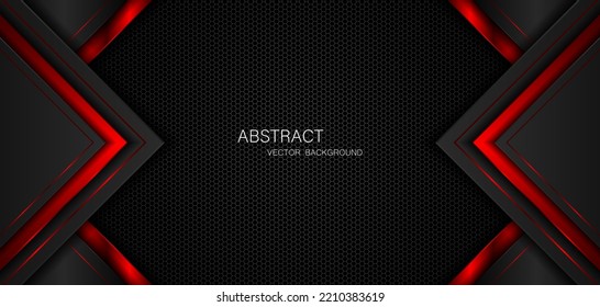 Abstract black and red polygon with red glow lines on dark steel mesh background with free space for design. modern technology innovation concept background	