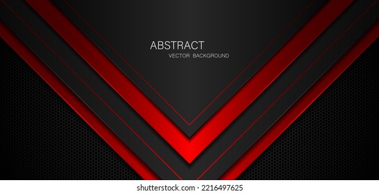 Abstract black and red polygon with red glow lines on dark steel mesh background with free space for design. modern technology innovation concept background
