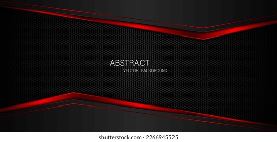 Abstract black and red polygon with red glow lines on dark steel mesh background with free space for design. modern technology innovation concept background	