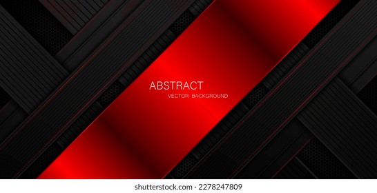 Abstract black and red polygon with red glow lines on dark steel mesh background with free space for design. modern technology innovation concept background	