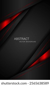 Abstract black and red polygon with red glow lines on dark steel mesh background with free space for design. modern technology innovation concept background	