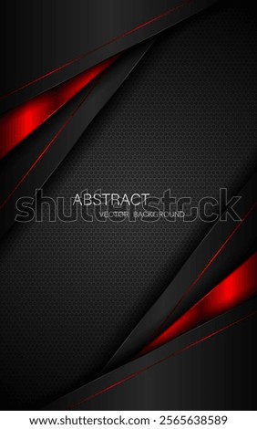 Abstract black and red polygon with red glow lines on dark steel mesh background with free space for design. modern technology innovation concept background	