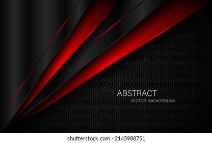 Abstract black and red polygons overlaid on dark steel mesh background with free space for design. modern technology innovation concept background
