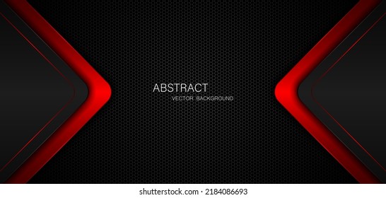 Abstract black and red polygons overlaid on dark steel mesh background with free space for design. modern technology innovation concept background
