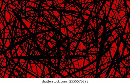 Abstract Black and Red Scribble Pattern. Chaos Hand Drawn Graffiti. Street Art Seamless Pattern. Black Elements Old School Design for T-Shirt, Fabric, Wrapping Paper, or Wallpaper.