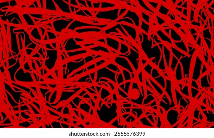 Abstract Black and Red Scribble Pattern. Chaos Hand Drawn Graffiti. Street Art Seamless Pattern. Black Elements Old School Design for T-Shirt, Fabric, Wrapping Paper, or Wallpaper.