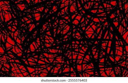 Abstract Black and Red Scribble Pattern. Chaos Hand Drawn Graffiti. Street Art Seamless Pattern. Black Elements Old School Design for T-Shirt, Fabric, Wrapping Paper, or Wallpaper.