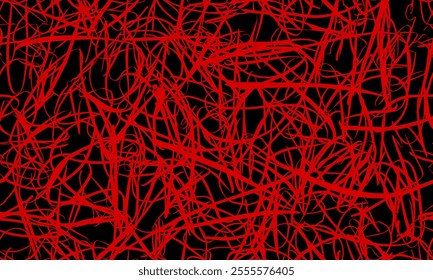 Abstract Black and Red Scribble Pattern. Chaos Hand Drawn Graffiti. Street Art Seamless Pattern. Black Elements Old School Design for T-Shirt, Fabric, Wrapping Paper, or Wallpaper.
