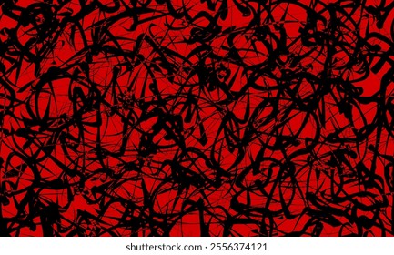 Abstract Black and Red Scribble Pattern. Chaos Hand Drawn Graffiti. Street Art Seamless Pattern. Black Elements Old School Design for T-Shirt, Fabric, Wrapping Paper, or Wallpaper.