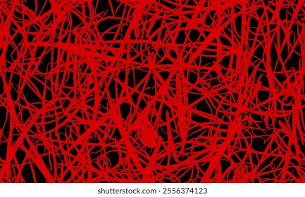 Abstract Black and Red Scribble Pattern. Chaos Hand Drawn Graffiti. Street Art Seamless Pattern. Black Elements Old School Design for T-Shirt, Fabric, Wrapping Paper, or Wallpaper.