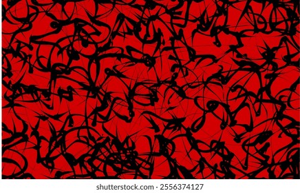 Abstract Black and Red Scribble Pattern. Chaos Hand Drawn Graffiti. Street Art Seamless Pattern. Black Elements Old School Design for T-Shirt, Fabric, Wrapping Paper, or Wallpaper.