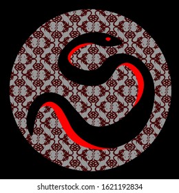 abstract black and red snake on retro pattern background