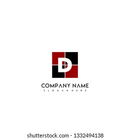 abstract black and red square D logo letter design concept