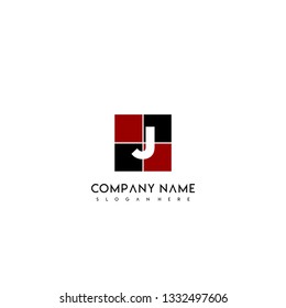 abstract black and red square J logo letter design concept