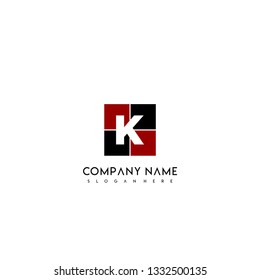 abstract black and red square K logo letter design concept