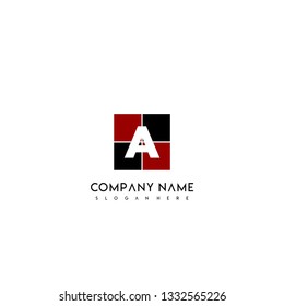 abstract black and red square A logo letter design concept