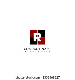 abstract black and red square R logo letter design concept