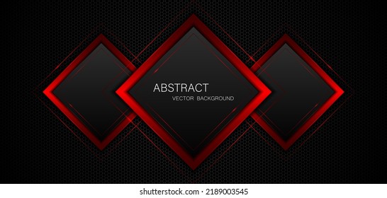 Resumen de formas cuadradas negras y rojas sobre fondo de malla de acero oscuro con espacio libre para el diseño. antecedentes de concepto de innovación tecnológica moderna
