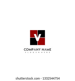 abstract black and red square V logo letter design concept