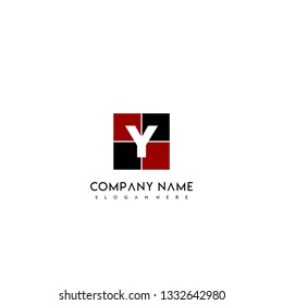 abstract black and red square Y logo letter design concept