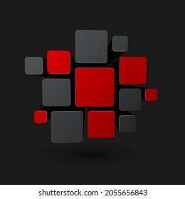 Abstract black and red squares background. Vector illustration.