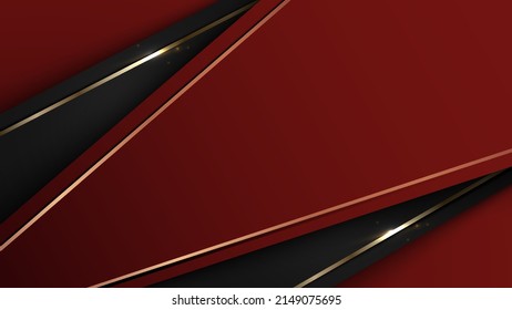 Abstract black and red stripes with shiny golden lines and lighting effect luxury background. Vector illustration
