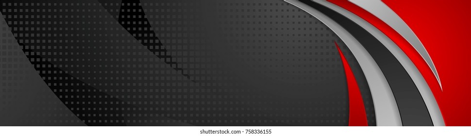 Abstract black and red tech wavy banner design. Vector web header background