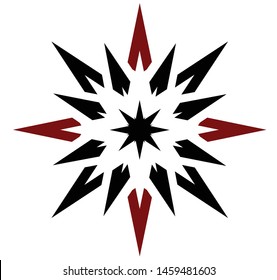 Abstract black and red vector 16 pointed chaos sun star symbol icon sign logo