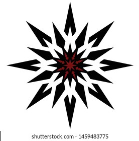 Abstract black and red vector 16 pointed chaos sun star symbol icon sign logo