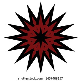 Abstract black and red vector 16 pointed chaos sun star symbol icon logo