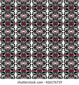 Abstract black, red and white seamless pattern - Vector illustration.