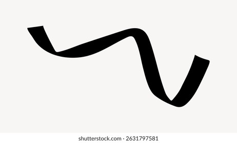 Abstract black ribbon shape on a white background. The ribbon twists and curves, creating a dynamic and flowing design. Minimalist ribbon art. Cute ribbon vector.