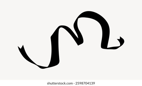 Abstract black ribbon twisting and curling on a white background. The ribbon's curves create a dynamic and elegant flow, adding a sense of movement. Vector illustration.
