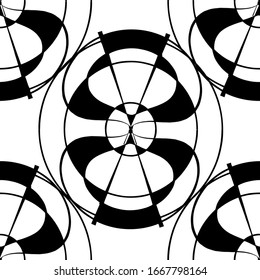 Abstract black round on white background. Vector seamless pattern.
