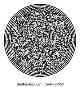 Abstrakte schwarze, runde Form auf weißem Hintergrund. Optische Illusion einer verzerrten Oberfläche. Grunge-Stil. Stilisierte 3D-Oberfläche. Vektorillustration. Ideal für Tape-Kunst, Poster, Werbung, Banner-Design