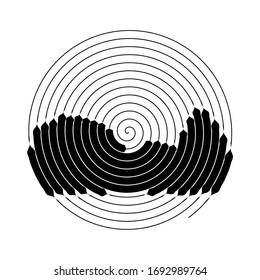 Abstract black round shape on white background. Twisted stripes in circle. Vector illustration. Great for wall art, poster, advertisement, banner design