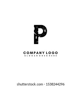 abstract black rusted P logo letter creative design concept isolated on white background vector illustration