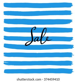 Abstract black sale sign over blue strokes on white background. Vector illustration