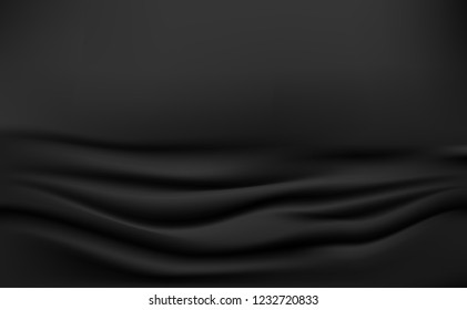 Abstract Black Satin Silky Cloth Fabric Textile Drape with Crease 
Wavy Folds background.With soft waves and,waving in the wind
Texture of crumpled paper. object Vector,illustration