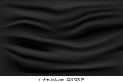 Abstract Black Satin Silky Cloth Fabric Textile Drape with Crease 
Wavy Folds background.With soft waves and,waving in the wind
Texture of crumpled paper. object Vector,illustration