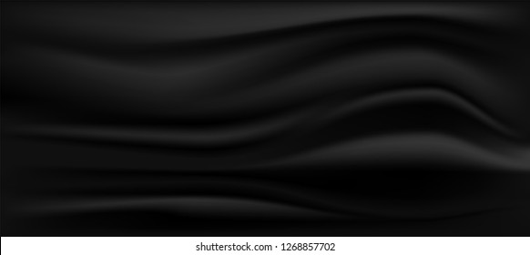 Abstract Black Satin Silky Cloth Fabric Textile Drape with Crease 
Wavy Folds background.With soft waves and,waving in the wind
Texture of crumpled paper. object Vector,illustration