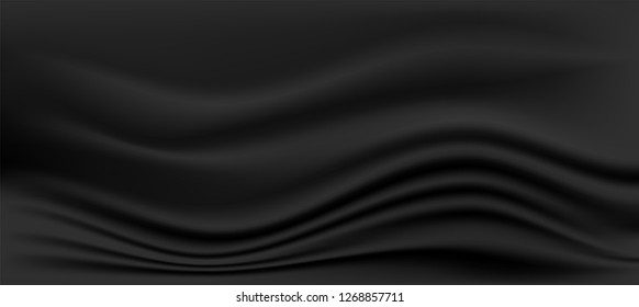 Abstract Black Satin Silky Cloth Fabric Textile Drape with Crease 
Wavy Folds background.With soft waves and,waving in the wind
Texture of crumpled paper. object Vector,illustration