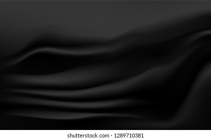 Abstract Black Satin Silky Cloth Fabric Textile Drape with Crease 
Wavy Folds background.With soft waves and,waving in the wind
Texture of crumpled paper. object Vector,illustration