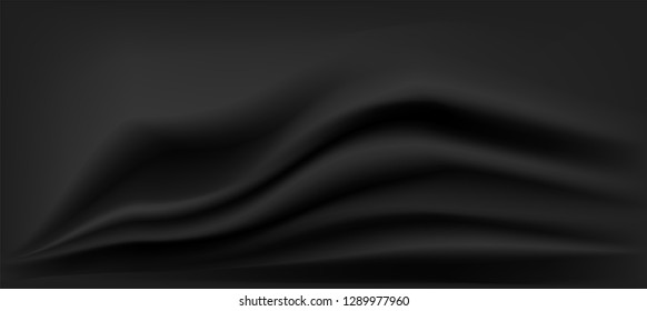 Abstract Black Satin Silky Cloth Fabric Textile Drape with Crease 
Wavy Folds background.With soft waves and,waving in the wind
Texture of crumpled paper. object Vector,illustration