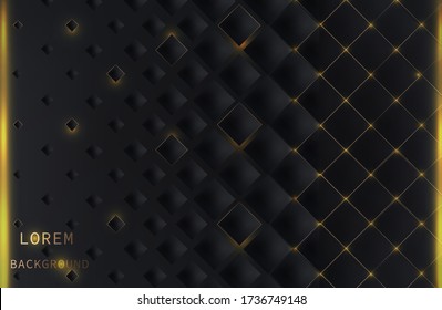 Abstract black scattered geometric background with gold glitter. Modern luxury illustration. Vector