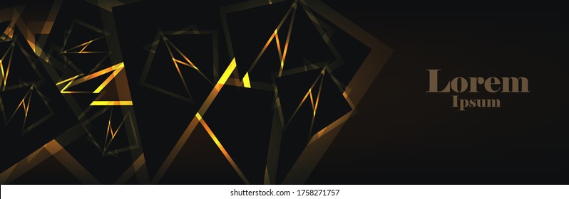 Resumen de fondo geométrico disperso negro con brillo dorado. Ilustración moderna de lujo. Vector