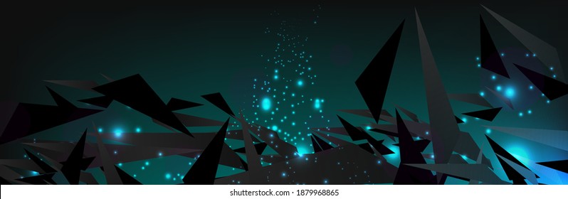Resumen de fondo geométrico disperso negro con brillo verde. Ilustración moderna de lujo. Vector