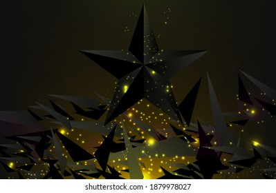 Abstract black scattered geometric background with gold glitter. Modern luxury illustration. Vector