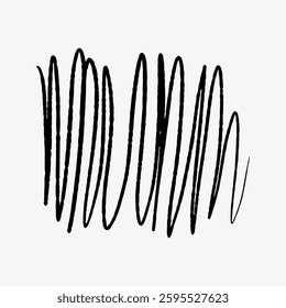 Abstract black scribble on a light background. The scribble features bold, looping lines. The black scribble creates a dynamic, artistic effect. Scribble element vector.